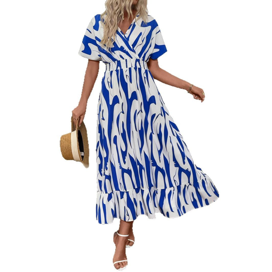Damen Maxi-Kleid mit fließendem Schnitt und modischem Wickeldesign Drune