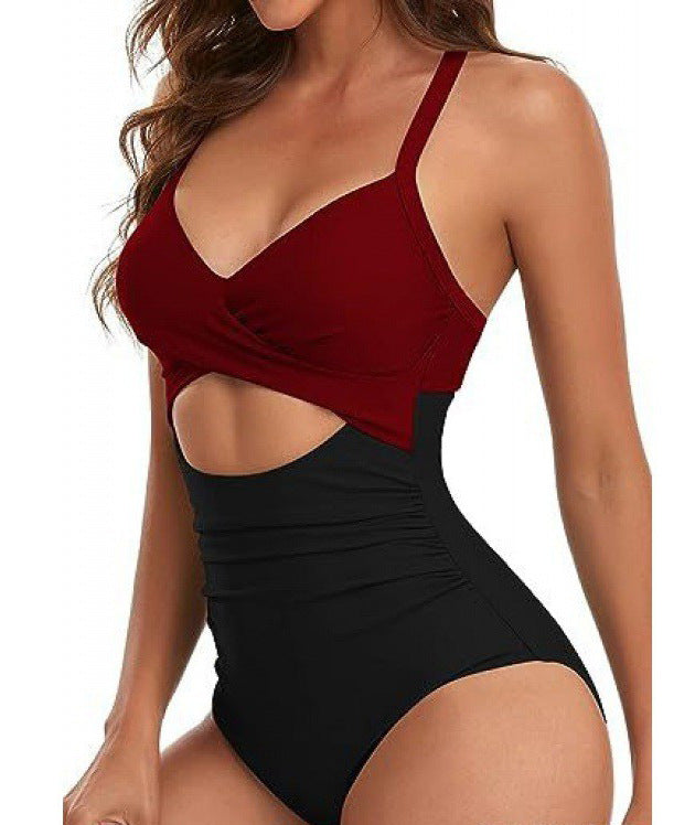 Drune | Damen Einteiler Badeanzüge Push Up Bauchkontrolle Badeanzüge V-Ausschnitt Cutout Anständige Bademode