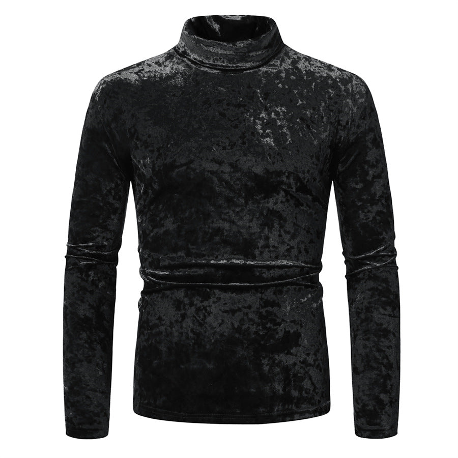 Herren Figurbetontes Samt-Longsleeve mit Stehkragen und leichtem Stretch Drune