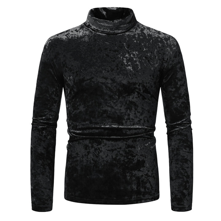 Herren Figurbetontes Samt-Longsleeve mit Stehkragen und leichtem Stretch Drune