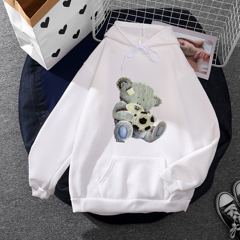 Damen nan kuscheliger Kapuzenpullover mit Teddy-Applikation, weichem Fleece-Futter und Kängurutasche Drune