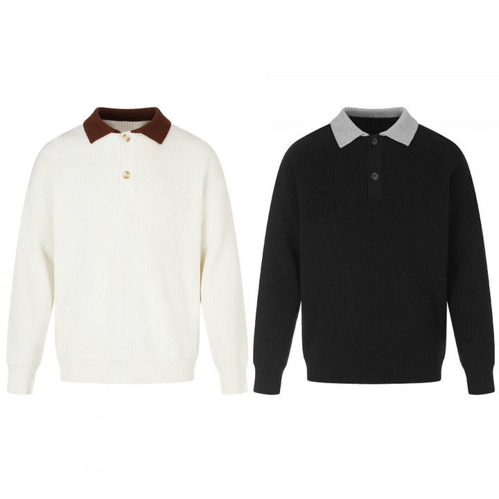 Herren Feinstrick-Polo mit Henley‑Knopfleiste und kontrastierendem Polokragen Drune