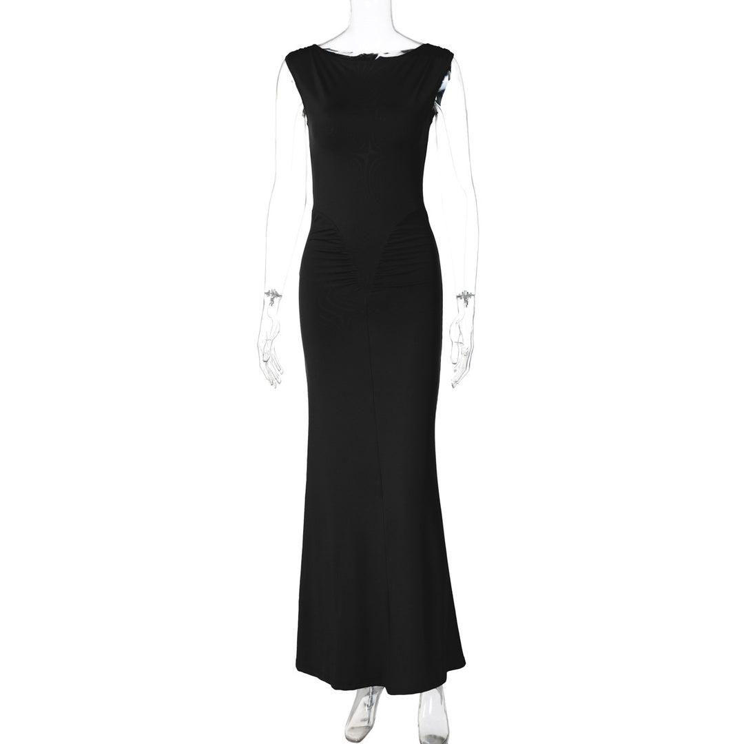 Damen Figurbetontes Maxikleid mit hochgeschlossenem Design und Raffung Drune
