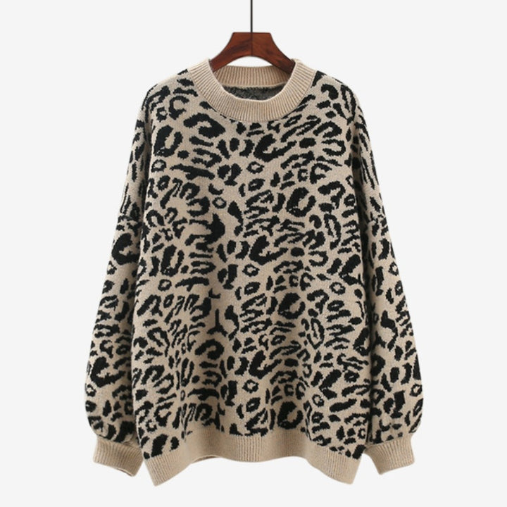 Damen Oversized Strickpullover mit Leopardenmuster und weichem Material Drune