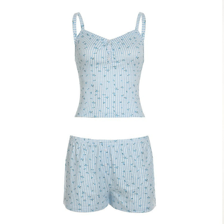 Damen Pyjama-Set mit elegantem Karomuster und verstellbaren Trägern Drune