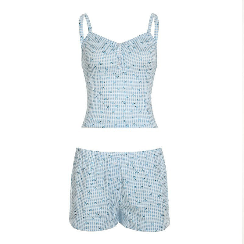 Damen luftiges Schlafanzug-Set mit charmantem Blumendruck und verstellbaren Trägern Drune