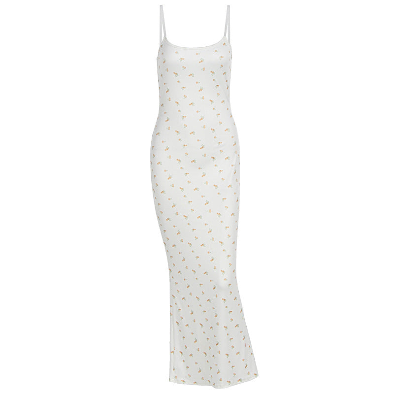 Damen Maxikleid mit floralem Muster und feinen Spaghettiträgern Drune