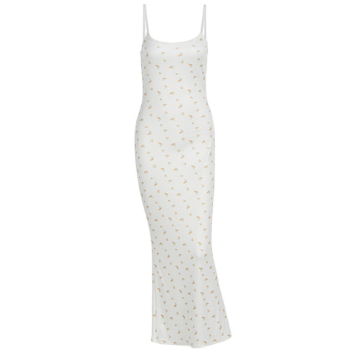 Damen Maxikleid mit floralem Muster und feinen Spaghettiträgern Drune