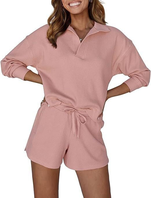 Damen lässiges Poloshirt und Shorts Ensemble Drune