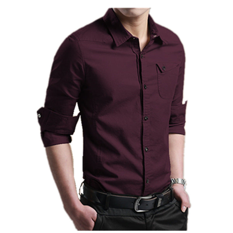 Herren Slim-Fit Baumwollhemd mit Kentkragen und Brusttasche Drune