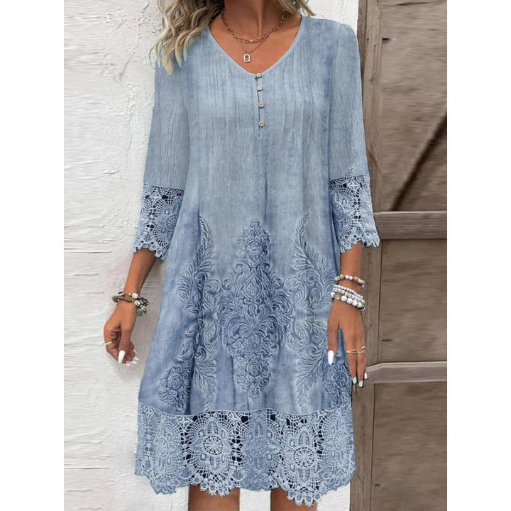 Damen Elegantes Kleid mit Spitze und kunstvollem Stickmuster Drune