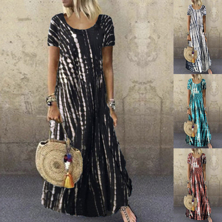 Drune | Kurzarm Gemustertes Maxikleid