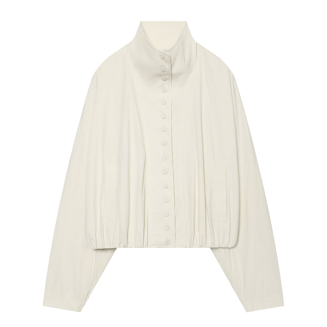 Damen Cropped Blousonjacke mit hohem Stehkragen, durchgehender Knopfleiste und elastischem Saum Drune