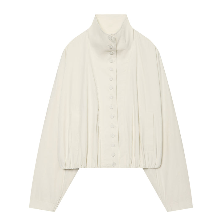 Damen Cropped Blousonjacke mit hohem Stehkragen, durchgehender Knopfleiste und elastischem Saum Drune