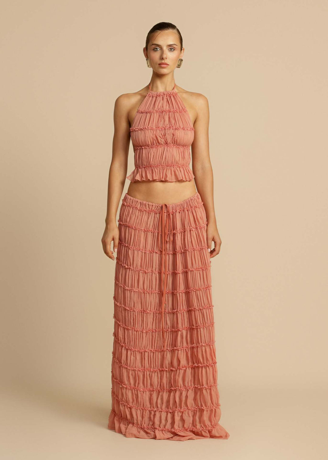 Damen Elegantes und verspieltes Zweiteiliges Sommerkleid mit gerafftem Oberteil und fließendem Rock Drune