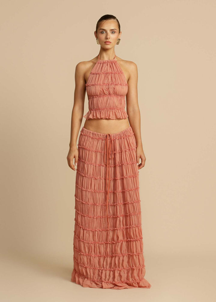 Damen Elegantes und verspieltes Zweiteiliges Sommerkleid mit gerafftem Oberteil und fließendem Rock Drune