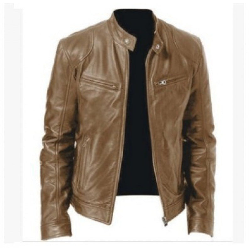 Herren nan schlanke Echtleder-Bikerjacke mit Stehkragen, zwei Brust-Reißverschlusstaschen und geradliniger Silhouette Drune
