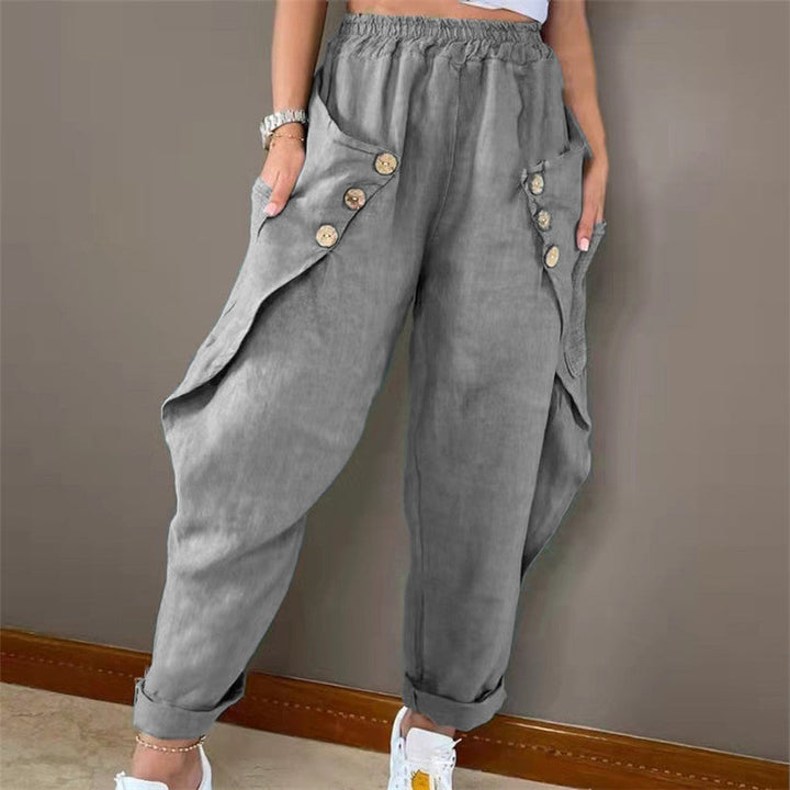 Damen lässige Sommerhose mit Knopfdetails und praktischen Seitentaschen Drune