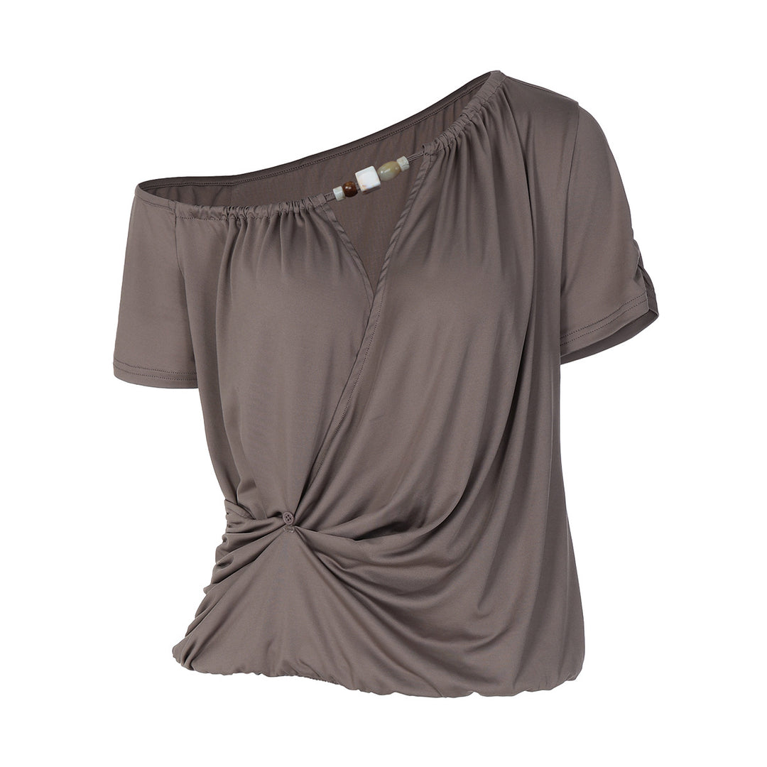 Damen Elegantes Off-Shoulder T-Shirt mit verspieltem Knoten Drune