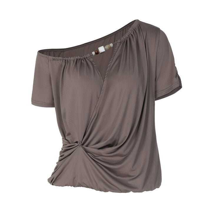 Damen Elegantes Off-Shoulder T-Shirt mit verspieltem Knoten Drune