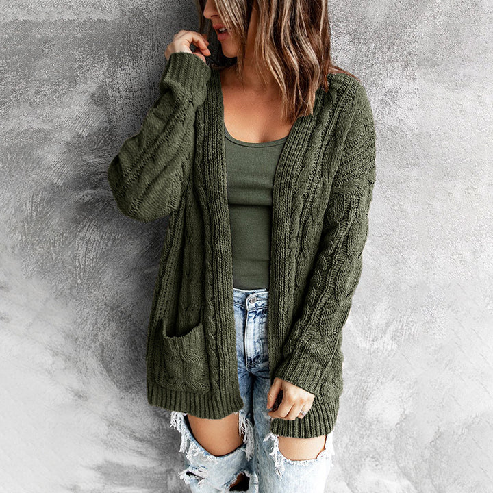 Damen Strickjacke mit modernem Zopfmuster und praktischen Taschen Drune