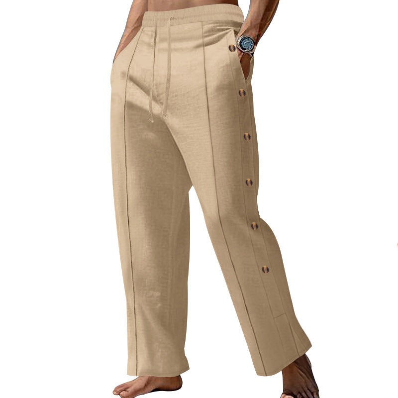 Herren nan maritime Relaxhose mit weitem Bein, elastischem Kordelzugbund und seitlicher Knopfleiste Drune