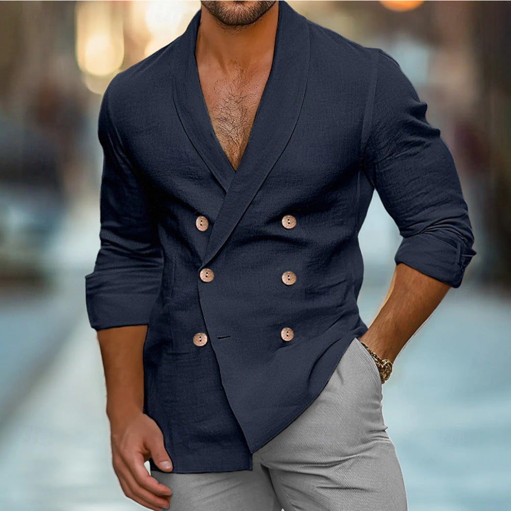 Herren elegante Leinenjacke mit doppelter Knopfleiste Drune
