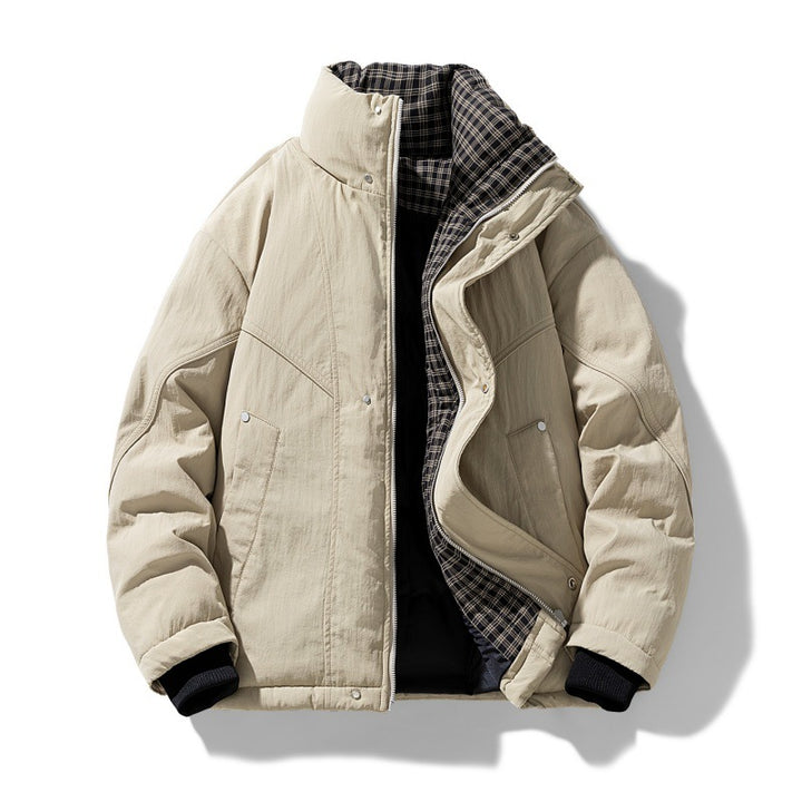 Herren winddichte Steppjacke mit kariertem Thermofutter, Stehkragen und verdecktem Reißverschluss Drune