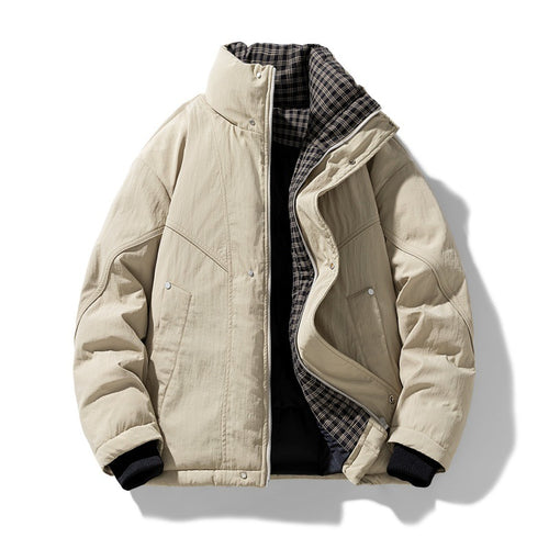Herren winddichte Steppjacke mit kariertem Thermofutter, Stehkragen und verdecktem Reißverschluss Drune