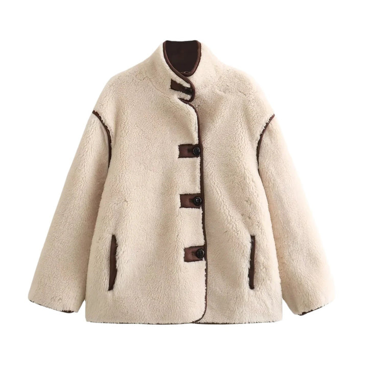 Damen 100+ kuschelige Teddy‑Jacke im Schaffell‑Look mit Stehkragen Drune