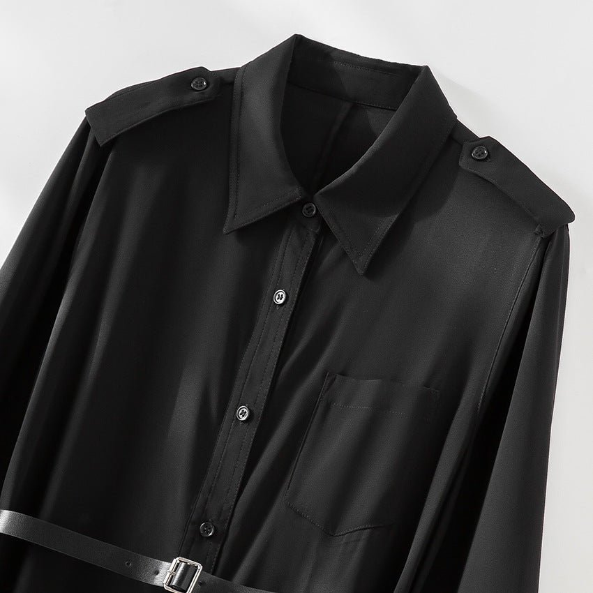 Damen Langes Hemdblusenkleid mit Taillengürtel, Schulterklappen und durchgehender Knopfleiste Drune
