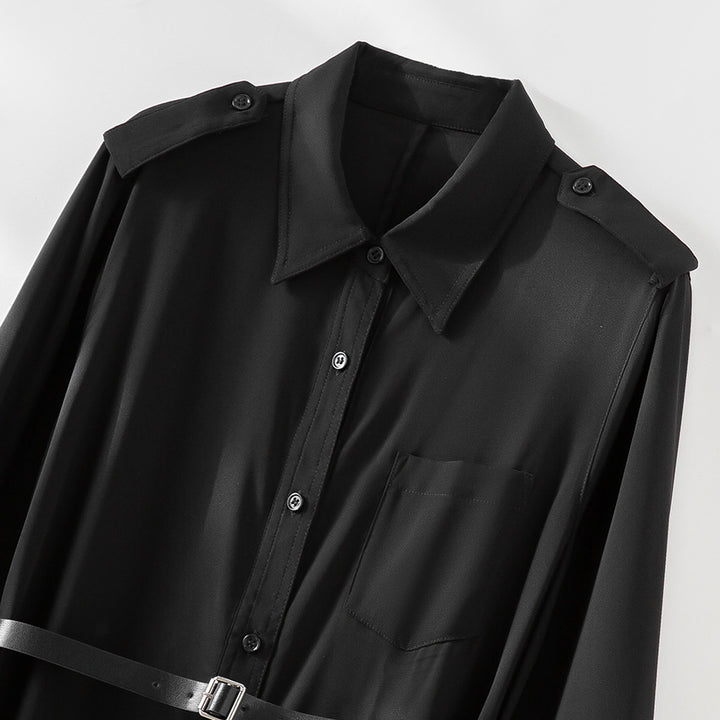 Damen Langes Hemdblusenkleid mit Taillengürtel, Schulterklappen und durchgehender Knopfleiste Drune