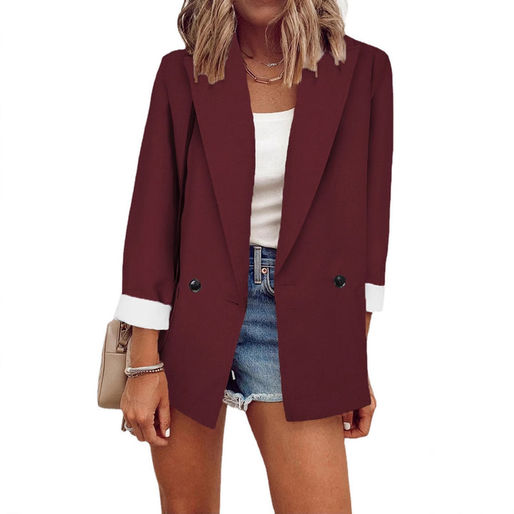 Damen Lockerer Longline-Blazer mit aufgekrempelten Ärmeln und zweireihiger Knopfleiste Drune