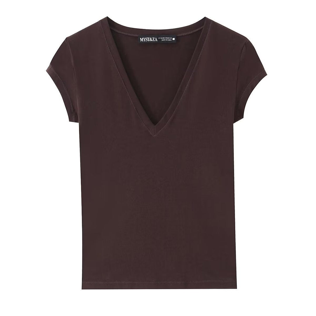 Damen T-Shirt mit modernem V-Ausschnitt und angenehmem Baumwollmix Drune