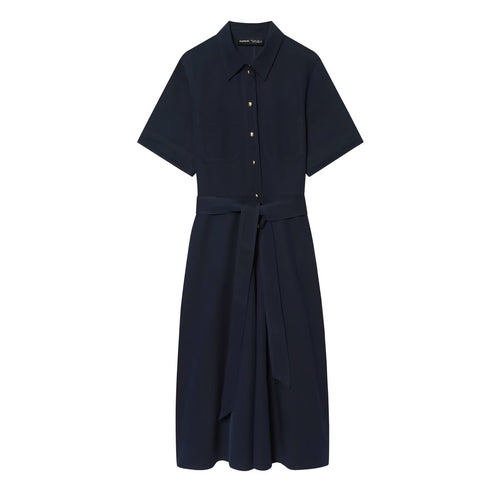 Damen Kurzarm-Hemdblusenkleid mit durchgehender Knopfleiste, Taillengürtel und Brusttaschen Drune