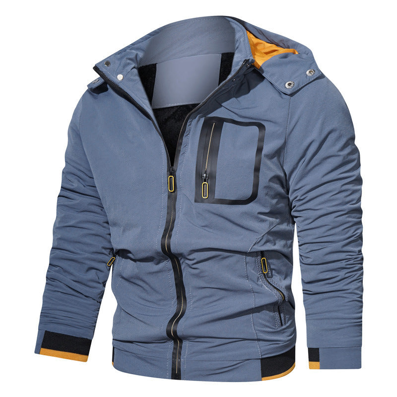 Herren Leichter technischer Kapuzenblouson mit wasserdichter Brusttasche und gerippten Kontrastbündchen Drune