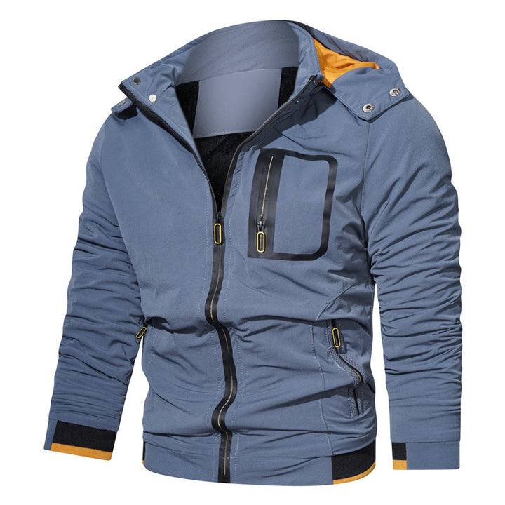 Herren Leichter technischer Kapuzenblouson mit wasserdichter Brusttasche und gerippten Kontrastbündchen Drune