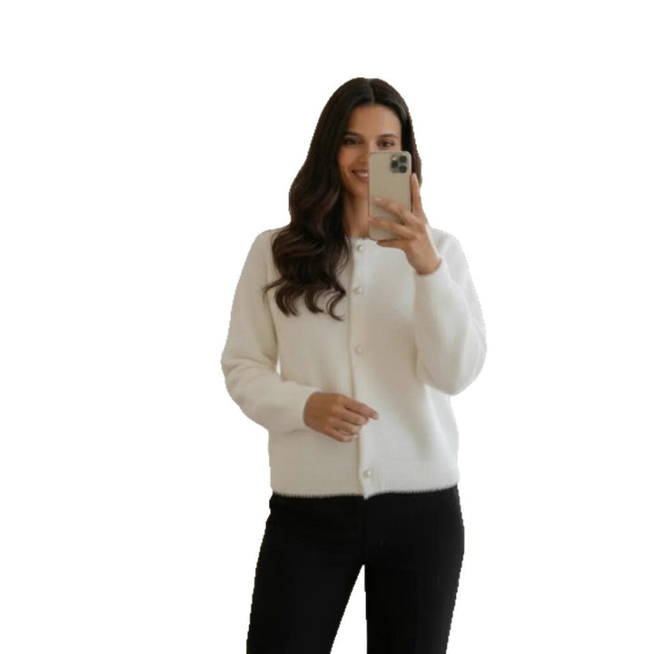 Damen Flauschiger Langarm Cardigan mit Perlenknöpfen Drune