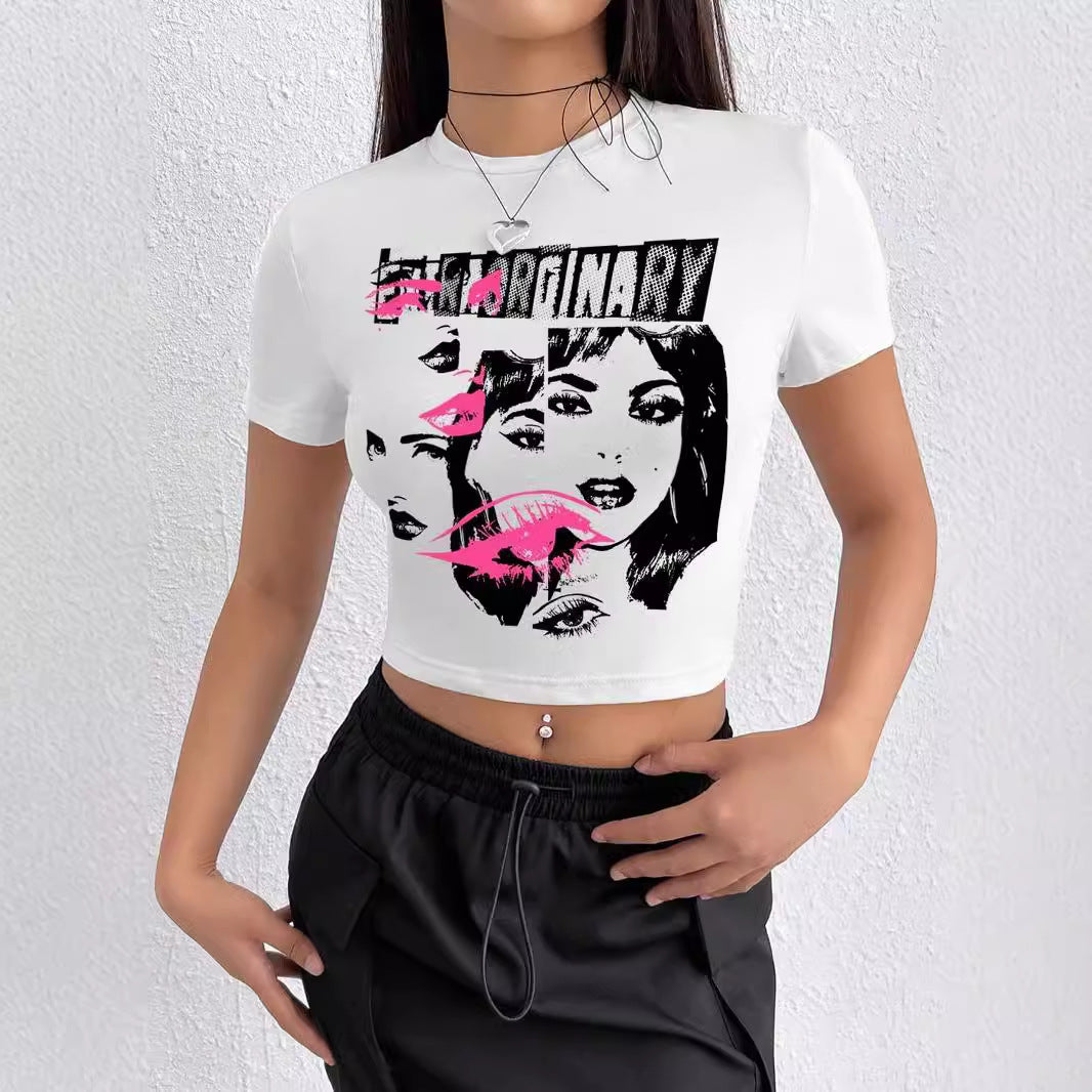 Damen Crop-T-Shirt mit inspirierendem Aufdruck und figurbetontem Schnitt Drune