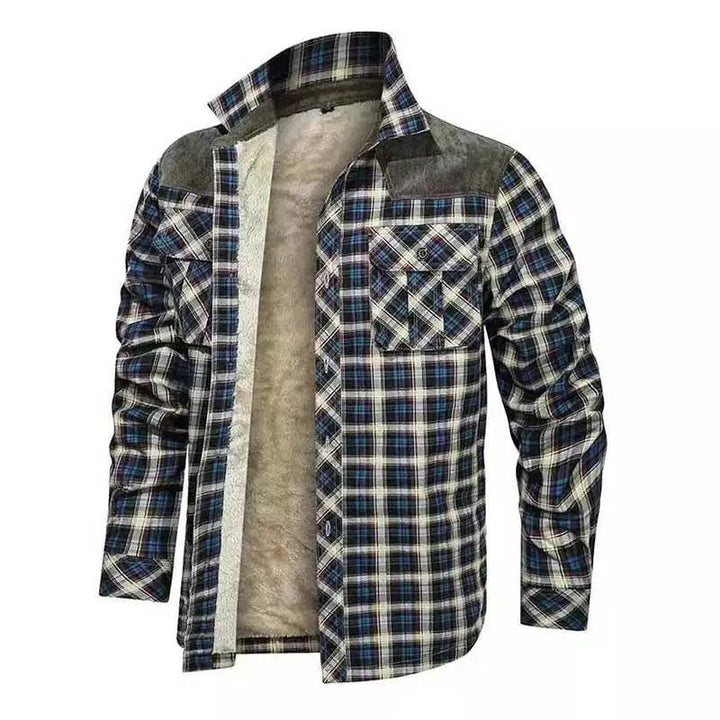Herren Kariertes Flanell‑Hemdjacke mit Teddyfutter und Velours‑Schulterbesatz Drune