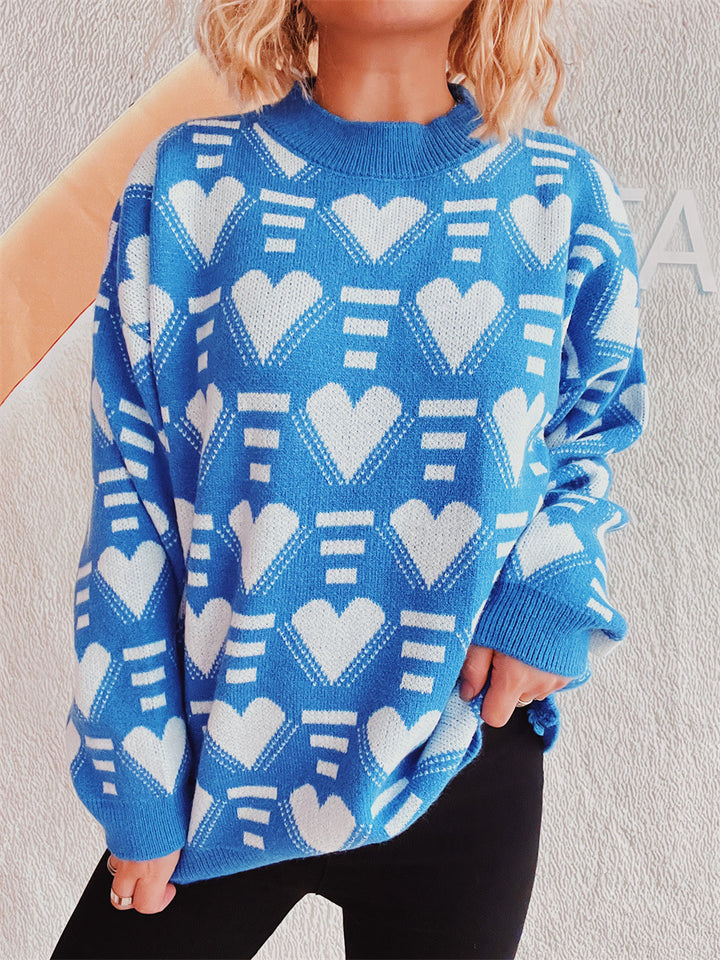 Damen kuscheliger Oversized-Pullover mit herzförmigem Muster Drune
