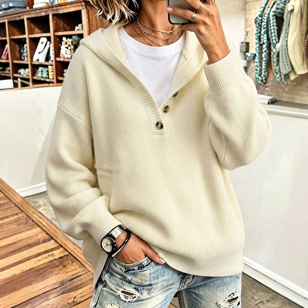 Damen Bequemer Strickpullover mit Kapuze Drune