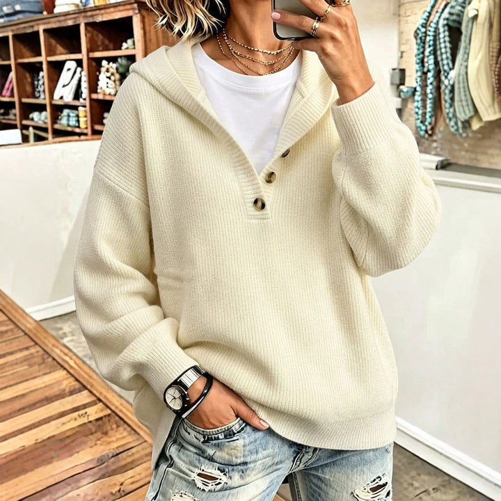 Damen Bequemer Strickpullover mit Kapuze Drune
