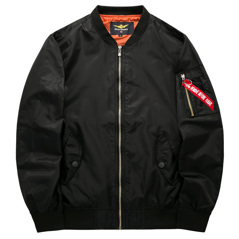 Herren Moderne Nylon-Bomberjacke mit kontrastierendem Innenfutter, Ärmel-Reißverschlusstasche und Rippbündchen Drune
