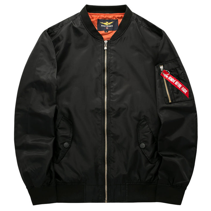 Herren Moderne Nylon-Bomberjacke mit kontrastierendem Innenfutter, Ärmel-Reißverschlusstasche und Rippbündchen Drune