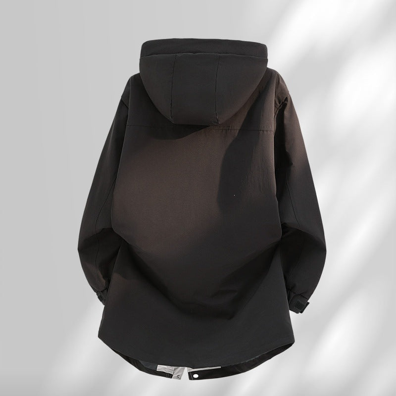 Herren Wasserabweisende Oversize-Utility-Übergangsjacke mit Kapuze und verdecktem Zwei-Wege-Reißverschluss Drune