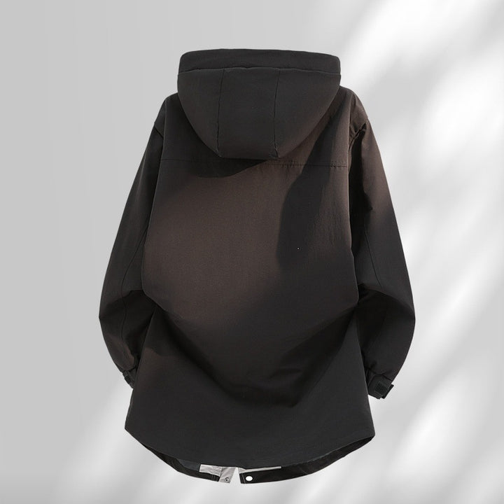 Herren Wasserabweisende Oversize-Utility-Übergangsjacke mit Kapuze und verdecktem Zwei-Wege-Reißverschluss Drune