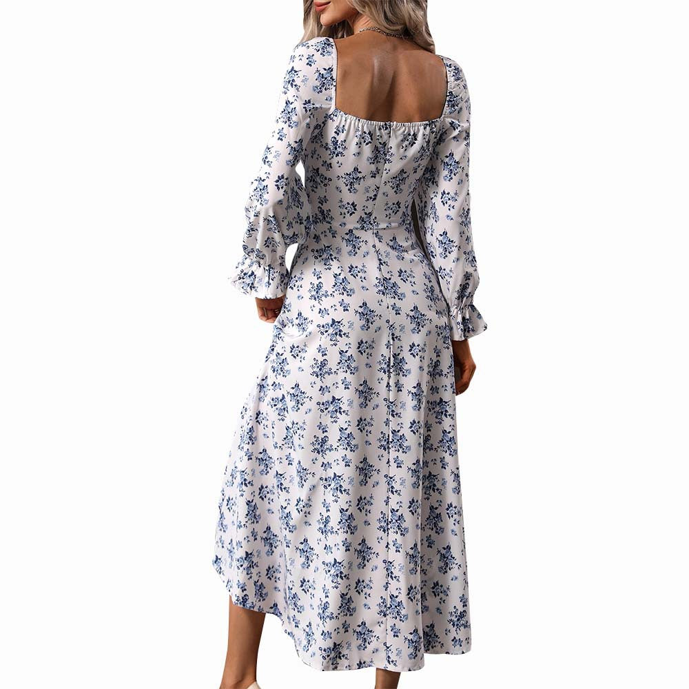 Damen Maxikleid mit floralen Mustern und tiefem V-Ausschnitt Drune
