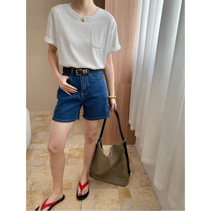 Damen lässige Denim-Shorts mit hohem Bund und bequemer Passform Drune