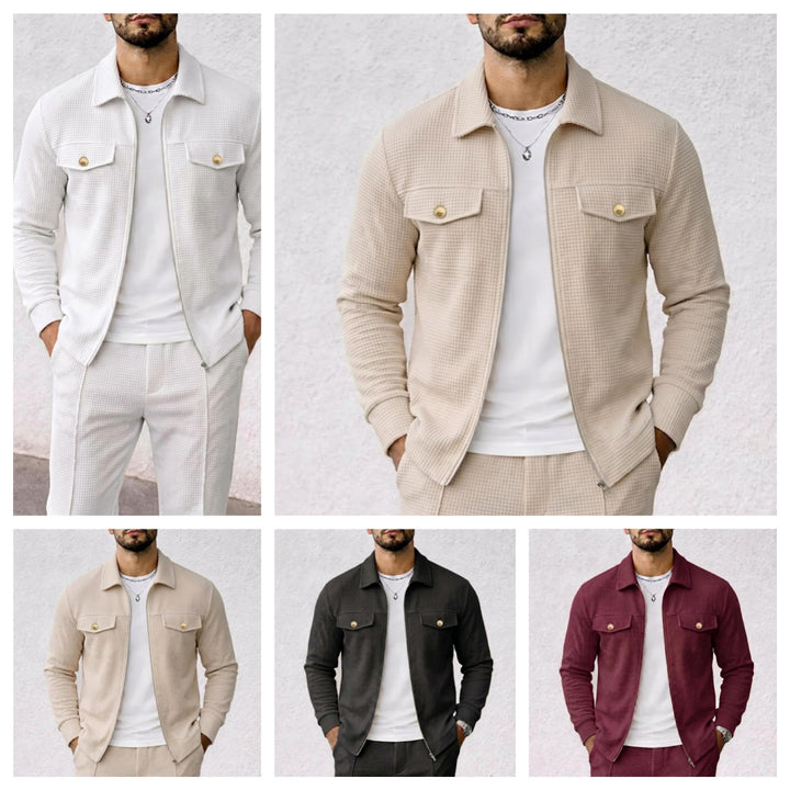 Herren strukturierte Overshirt-Jacke mit Waffelstruktur, Pattentaschen und verdecktem Reißverschluss Drune